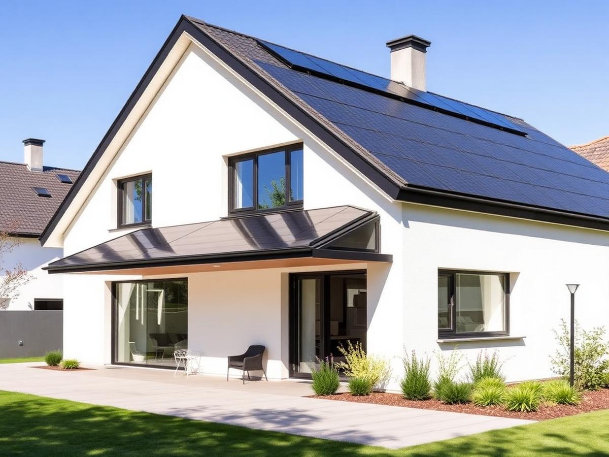 Dasselbe Haus mit integrierter Solaranlage