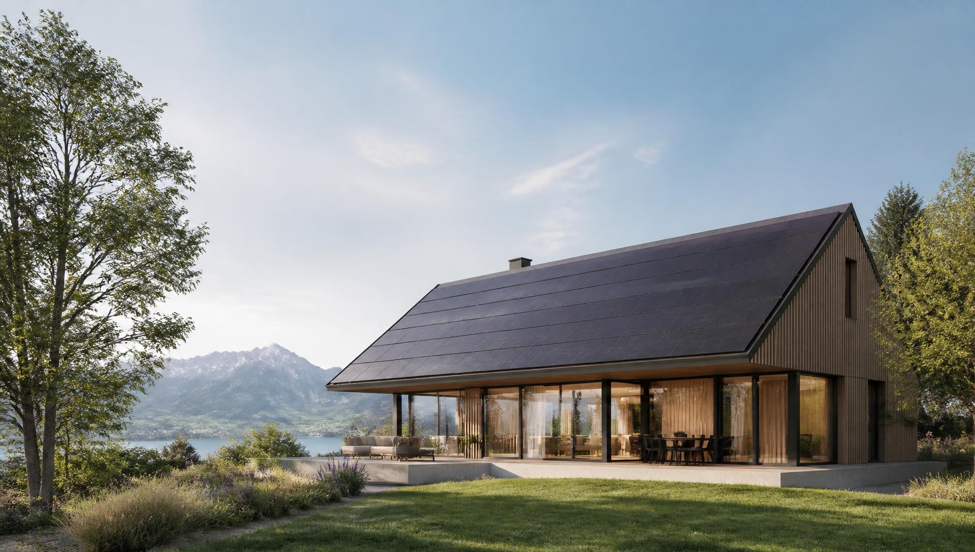 Modernes Schweizer Haus mit hochwertig integrierter Solaranlage