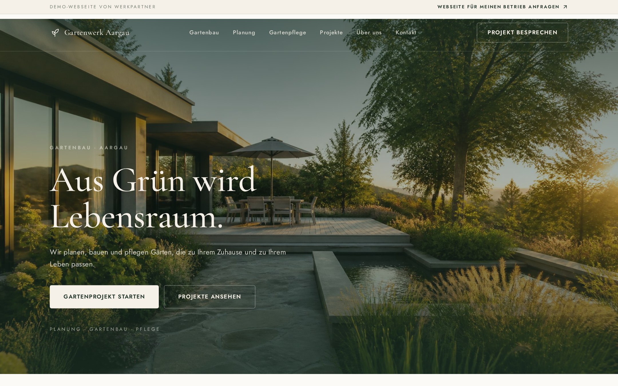 Startseite der Demo-Webseite für Gartenwerk Aargau (Gartenbau)